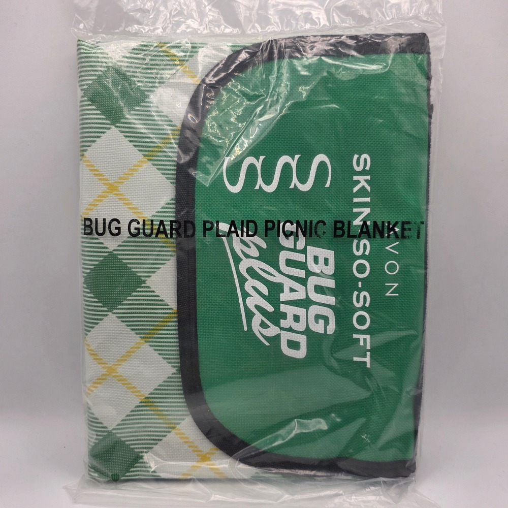 Avon Skin So Soft Bug Guard Plaid Picnic Blanket NEW Camping Outdoor Beach